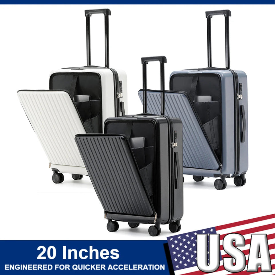 20 Inch Cabin Suitcase Front Opening Spinner Wheel Travel Rolling Luggage For Men Women Trolley Case With TSA Lock,USB Charging Aimak Store