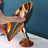 1pc- Gold Leaf shaped Soap tray Bathroom Toilet perforation-free drain soap rack Soap box Aimak Store