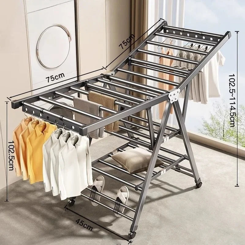 Balcony Clothes Drying Rack Floor-Standing Foldable Household Movable Clothes Drying Rack Dormitory Quilt Drying Rack 3 Floors Aimak Store