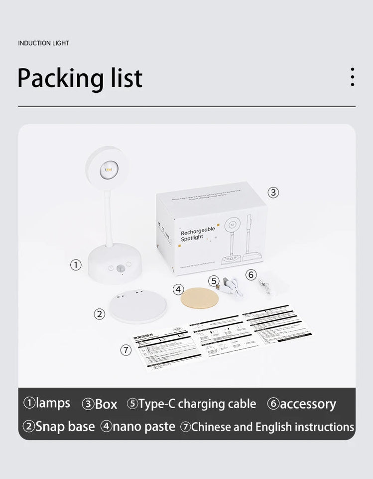 Wall Lamp Rechargeable Intelligent Human Sensing Wireless Night Light Dimmable LED Spotlights for Decoration Painting Lighting Aimak Store