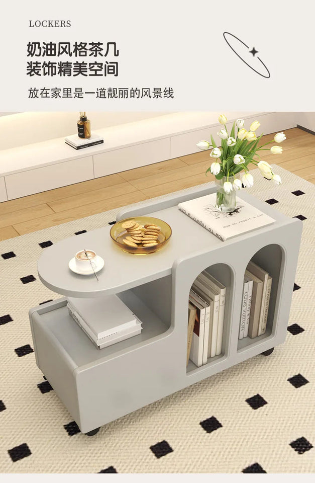 Movable Side Table with Storage Rack Cream Style End Table for Sofa Coffee Table Bedroom and Living Room Aimak Store