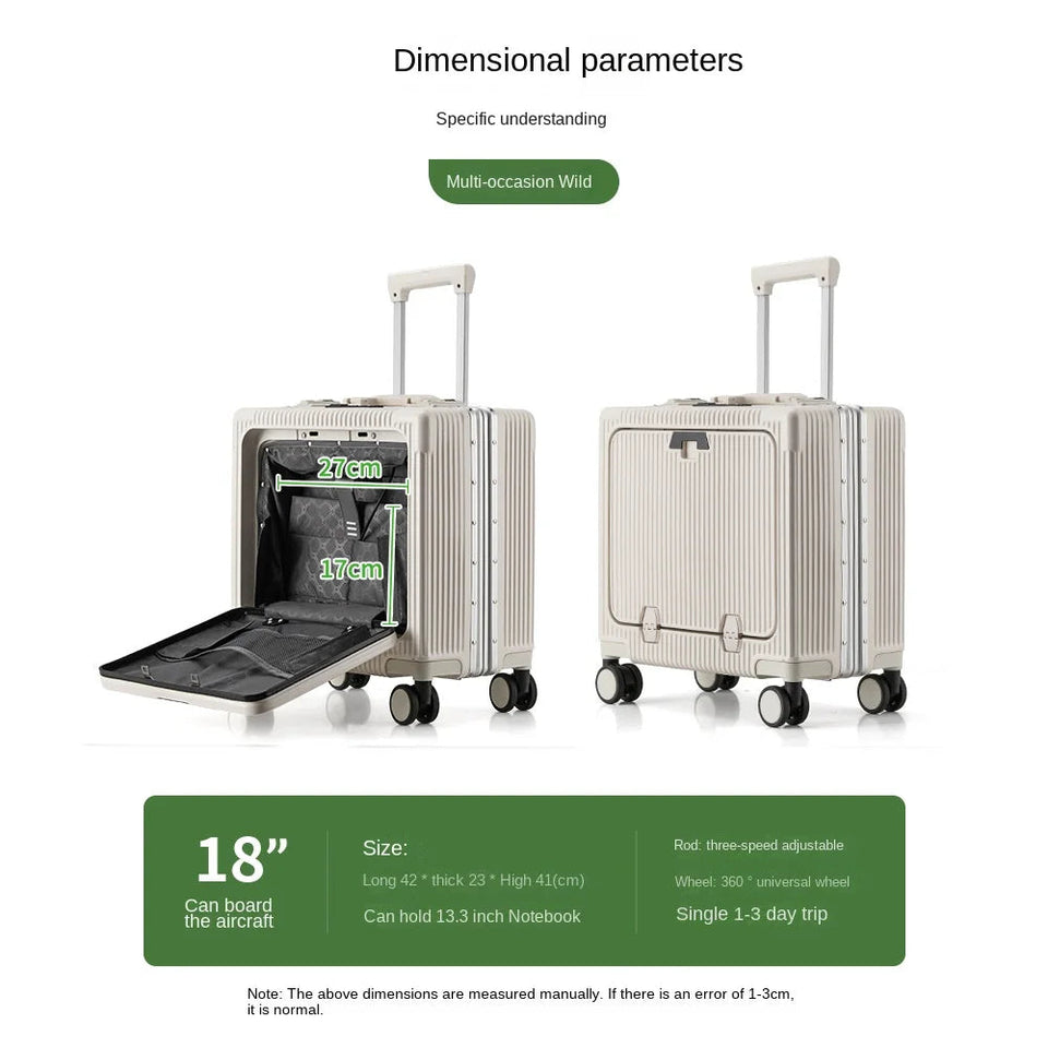 New Front Opening Lid Suitcase Multifunctional Mini Luggage Aluminium Frame 18/20 Boarding Box Trolley Case Cabin Bag Aimak Store