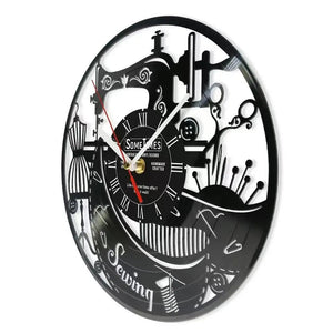 Sewing Machine Customization Vinyl Record Wall Clock Quilting Room Decoration Logo Personalized Tailor Name Clock Tailor Gift Aimak Store