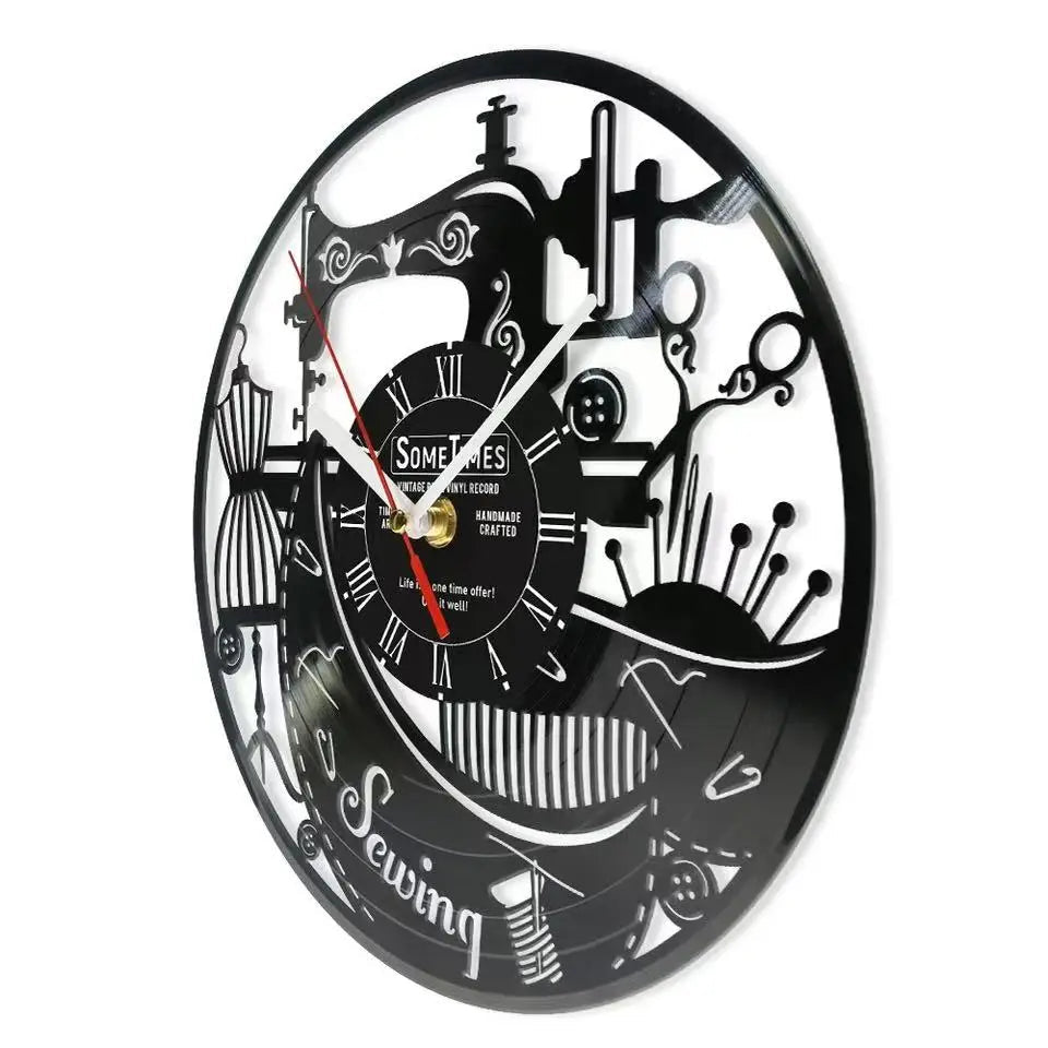 Sewing Machine Customization Vinyl Record Wall Clock Quilting Room Decoration Logo Personalized Tailor Name Clock Tailor Gift Aimak Store