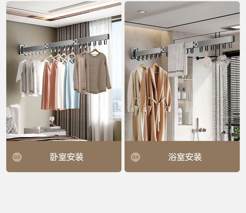 Foldable No Drill Wall Mounted Clothes Drying Rack, Indoor Outdoor Retractable Hanger, Space-Saving Design for Balcony Aimak Store