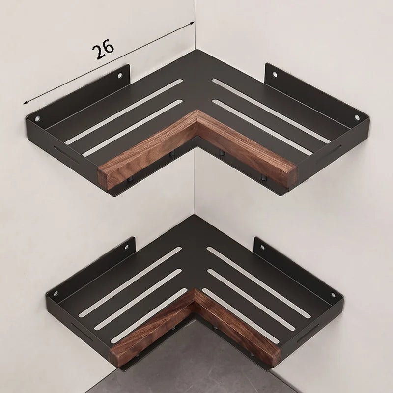 Bathroom Shelf Corner Space Aluminum Wood Bathroom Triangle Basket Shower Room Storage Rack Wall Mounted Aimak Store