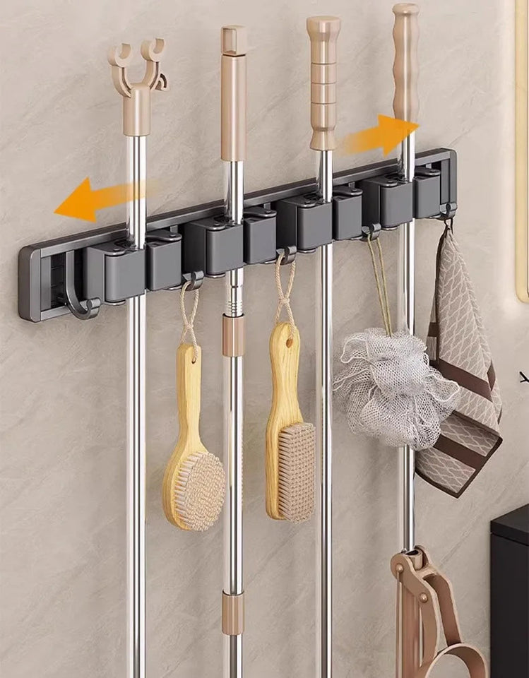 Mop and Broom Organizer Mop Holder Rack Mop Holder Wall Mounted Strong Broom Mop Holder Shelf with Hooks Organizers Hang Broom Aimak Store
