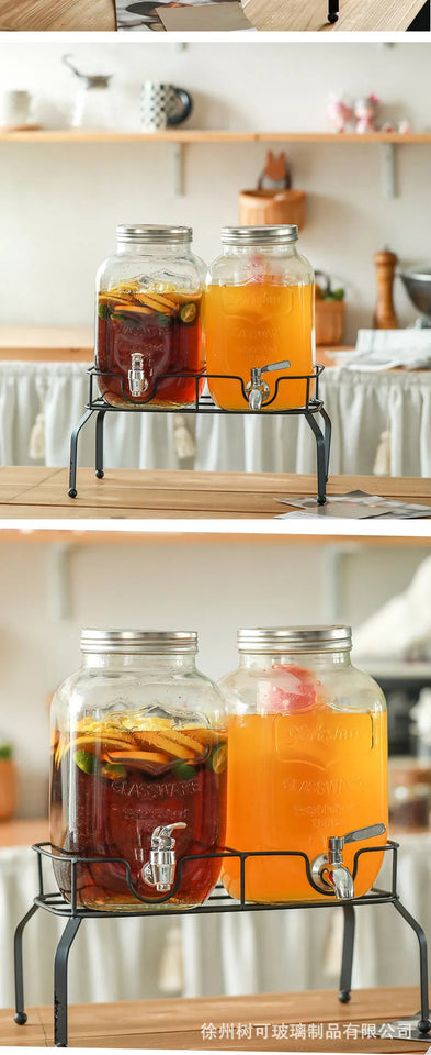 Wholesale Glass Beverage Dispenser Double Square Shaped Metal Stand with Stainless Steel Tap Aimak Store