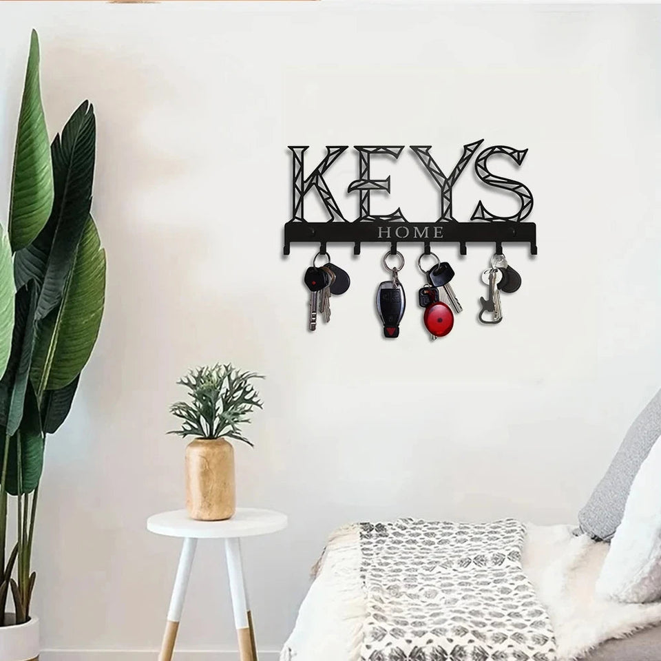 Metal Wall Mounted Storage Rack Floating Key Holder Hook, Adhesive/Punching Installation Storage Rack Aimak Store