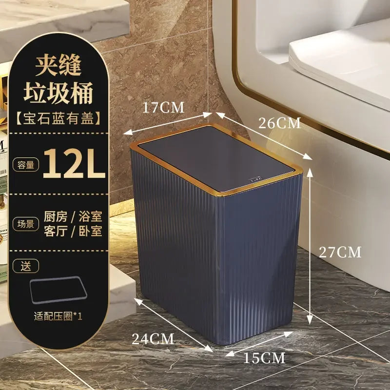 12/15L Trash Can with Lid Semi Automatic Luxury Slim Large Capacity Bin Toilet Living Kitchen Bedroom Waterproof Garbage Bin Can Aimak Store