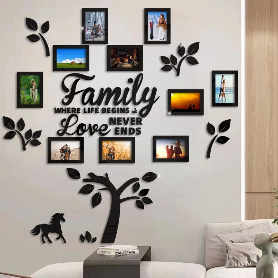 3D New Family Photo Frame Tree Wall Sticker Acrylic Self-adhesive Tree Collage Living Room Bedroom DIY Art Home Decoration Aimak Store