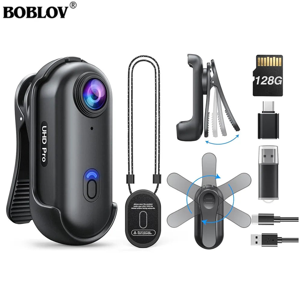 BOBLOV Wearable Cam Mini Body Camera W4 2K 360°Rotatable Clip & Magnetic Clip 2H Recording for Traveling Bike Cameras Aimak Store
