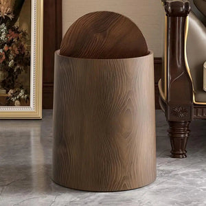 Wood Grain Bathroom Garbage Can With Swing Top Lid Large Capacity Rotating Design Detachable Waste Bin Dustbin Aimak Store