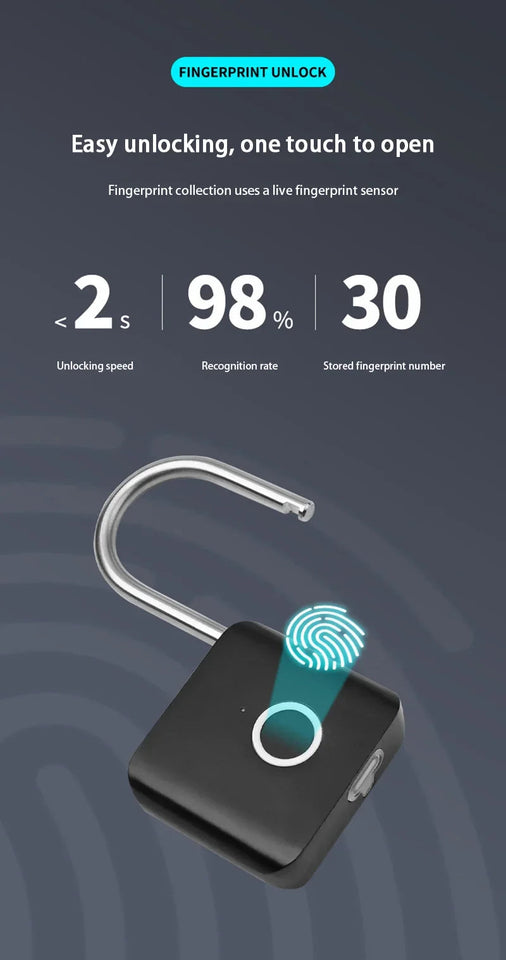 Xiaomi Smart Fingerprint Padlock IP54 Waterproof and Rust-proof Padlock Smart Electronic Anti-theft Password Lock Cabinet Drawer Aimak Store