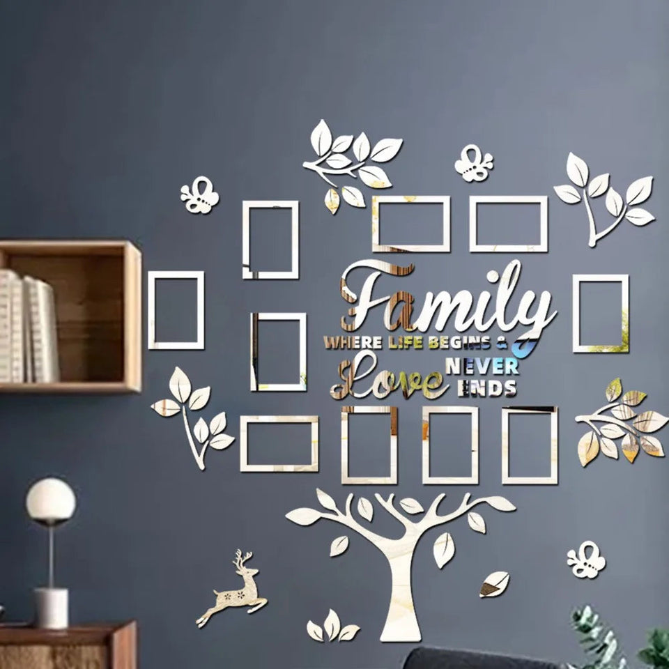 3D New Family Photo Frame Tree Wall Sticker Acrylic Self-adhesive Tree Collage Living Room Bedroom DIY Art Home Decoration Aimak Store