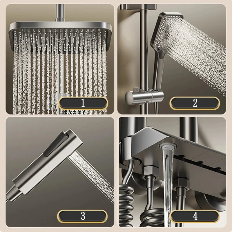 Piano Keys Shower System Set Bathroom Shower Set Gray Black Bathtub Hot and Cold Shower Faucet LED Digital Copper Tap Shower Set Aimak Store