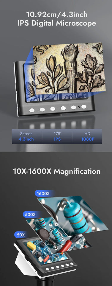 Hayve 4.3'' Digital Microscope 1600X USB Microscope 1080p Soldering Microscope with 8 LEDs Compatible with Windows/Mac OS (DM7) Aimak Store