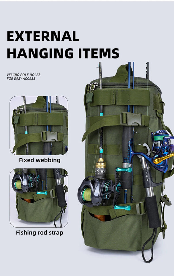Tactical Fishing Backpack Tackle Bag with Rod Holders Fish Equipment Storage Molle Camping Hiking Outdoor Multifunctional Bag Aimak Store