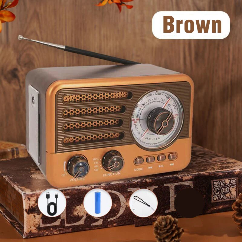 Retro Wireless Bluetooth Speaker Vintage  FM Radio Receiver Rechargeable HIFI Sterero Mp3 PlayerSUPPORT USB/SD/TF Aimak Store