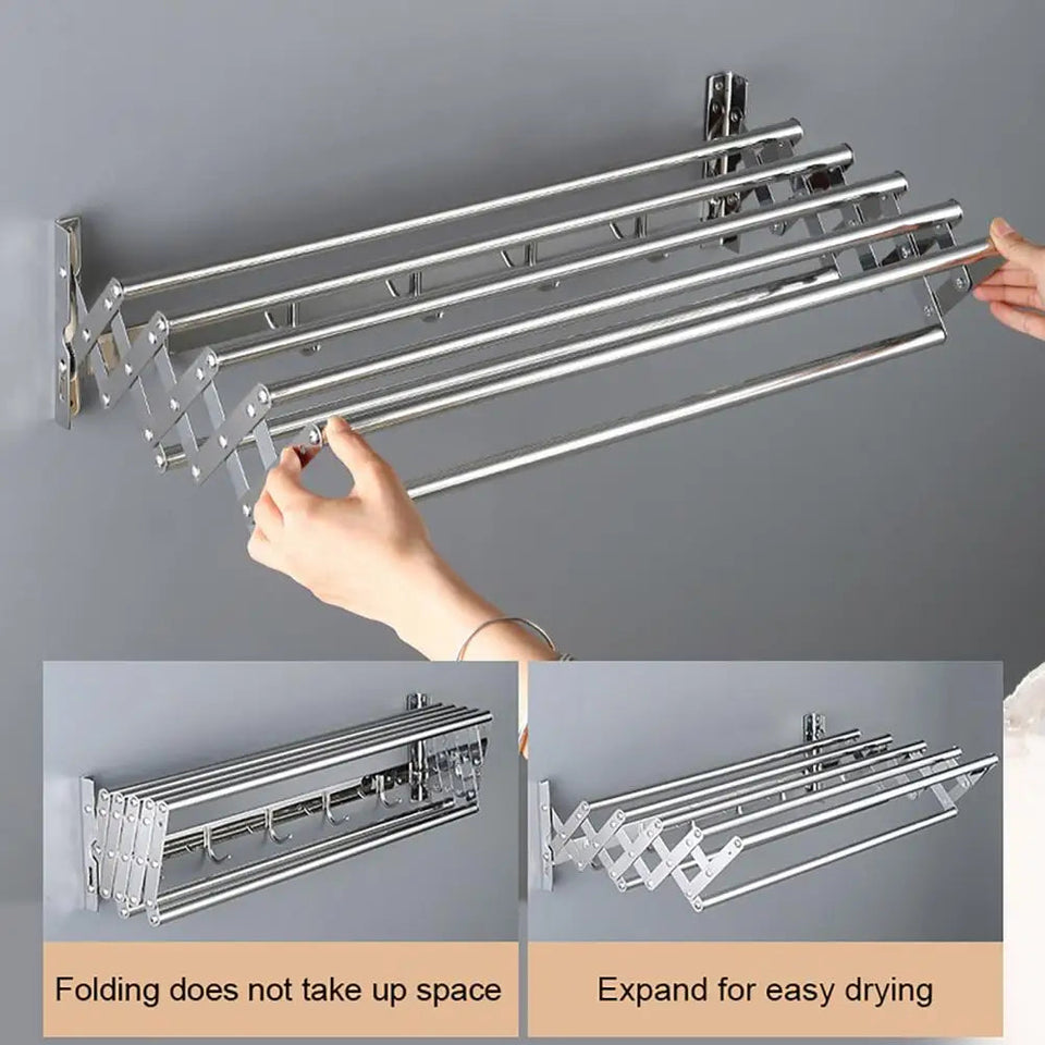 Foldable Clothes Drying Rack Wall-Mounted Clothes Towel Rack Corrosion Resistant Expandable Retractable Bathroom Laundry Rack Aimak Store