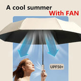 Folding Umbrella with Fan USB Charge Cool Ultra-light Parasol Black Coating Sun-resistant Umbrellas with Gift Box Aimak Store