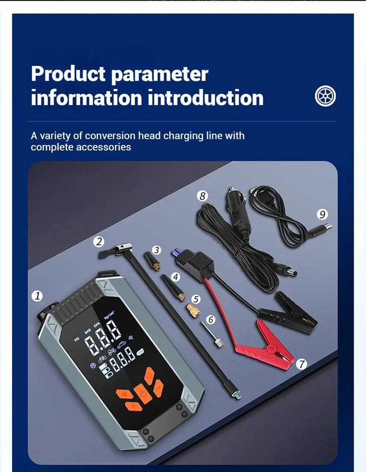 7 in 1 Car Tyre Inflator Inflatable Pump Electric Pump Car Jump Starter Battery Starting Portable Air Compressor Emergency Power Aimak Store