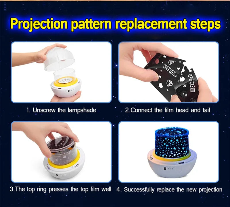 Crown Star Light Projection Rotating Star Bedroom Ceiling Atmosphere Night Lamp Stars Childrens Birthday Gift with Films Sheet Aimak Store