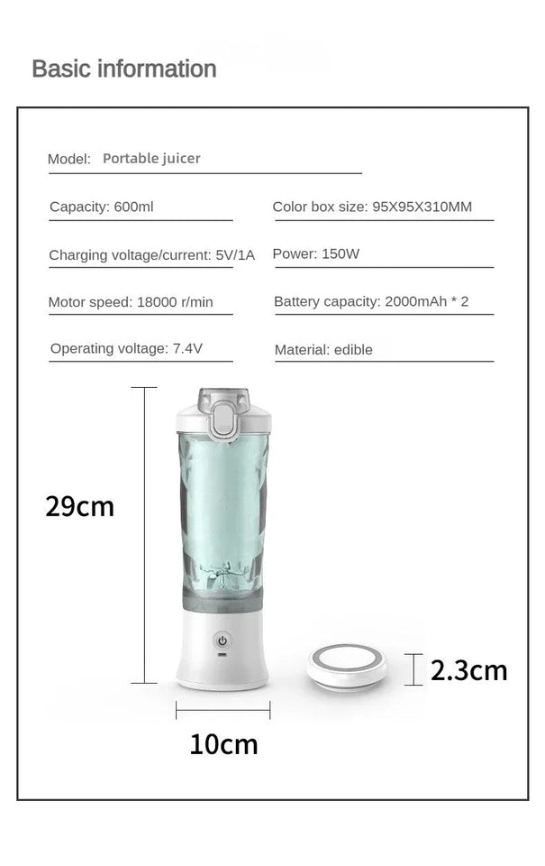 New 4000mAh Portable Juicer Cup 600ML 10-Leaf Blade Powerful Motor Mini Blender for Shakes Smoothis Blender Mixer Cup Outdoor Aimak Store