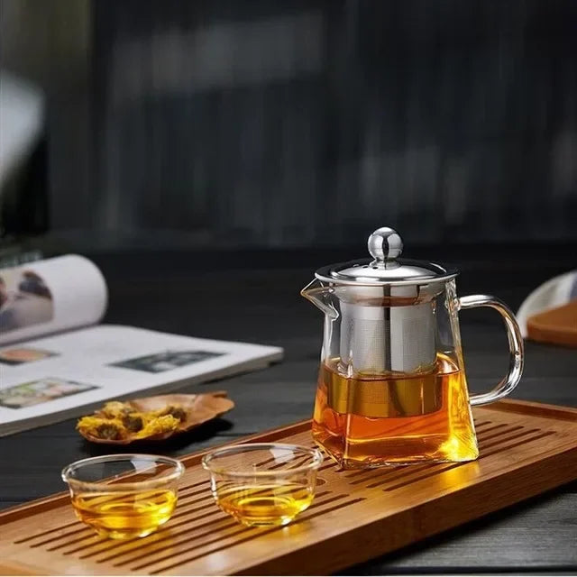 Heat Resistant Glass Teapot With Stainless Steel Coffee Infuser Heated Container Tea Pot Good Clear Kettle Square Filter Baskets Aimak Store