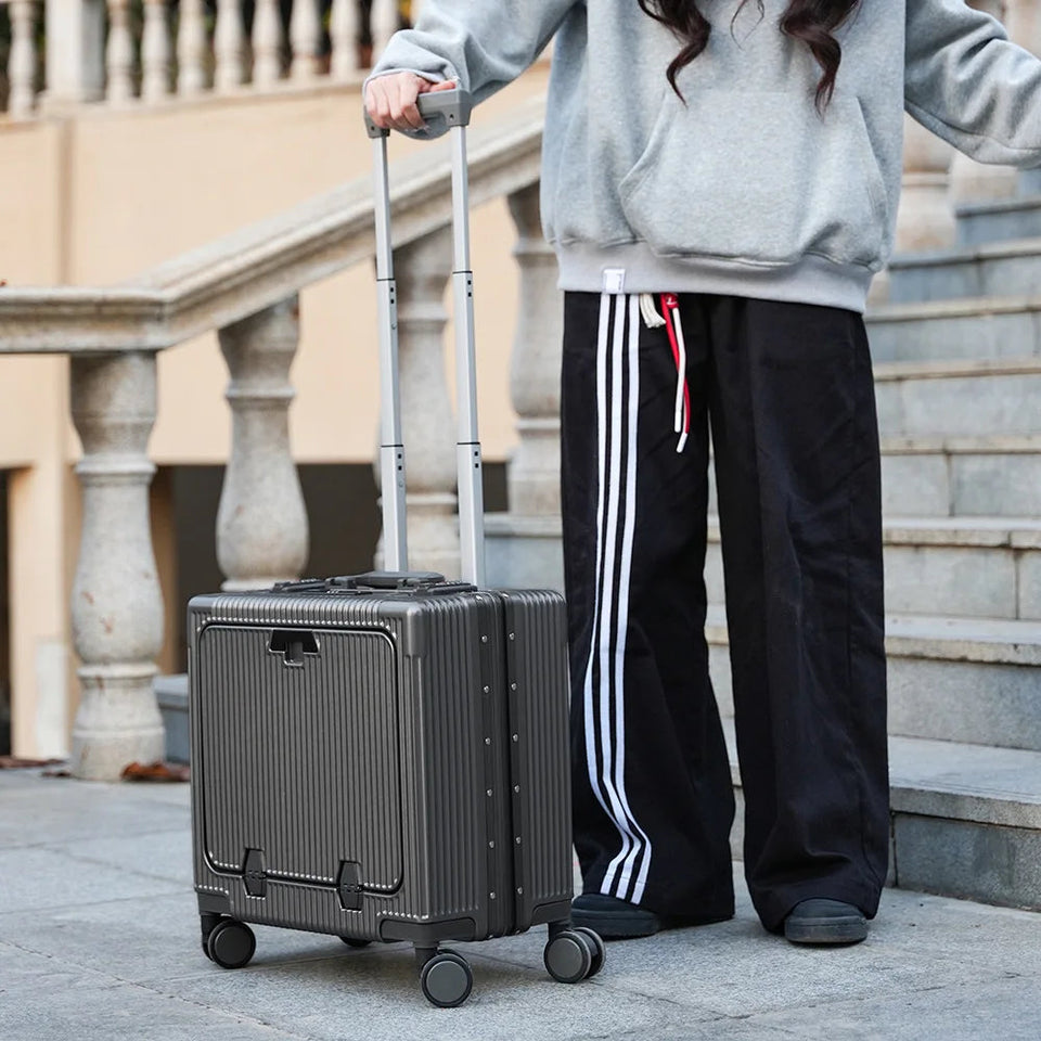 New Front Opening Lid Suitcase Multifunctional Mini Luggage Aluminium Frame 18/20 Boarding Box Trolley Case Cabin Bag Aimak Store
