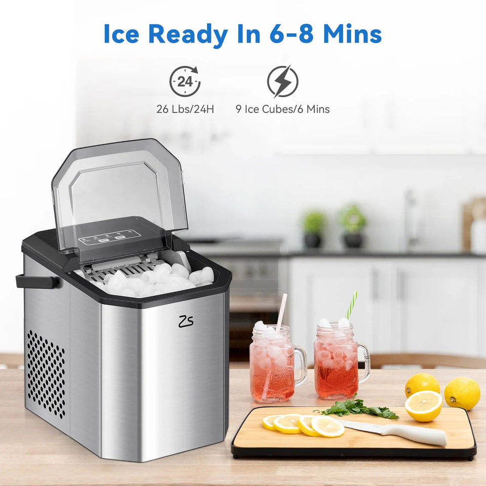 Countertop Ice Maker, 26 lbs in 24 Hrs, 9 Cubes Ready in 6 Mins with Ice Scoop and Basket, Portable Ice Cube Maker Self-Cleaning Aimak Store