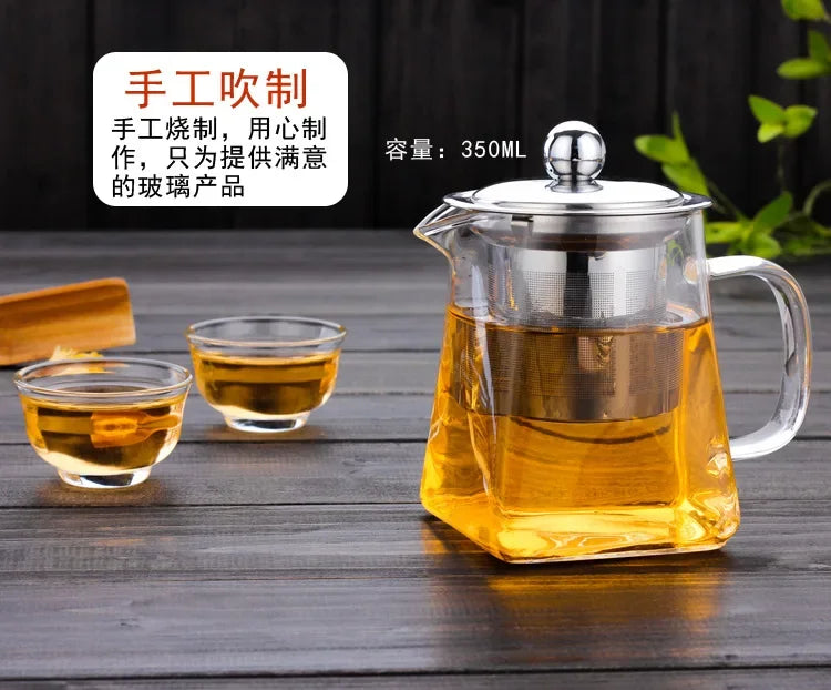 Heat Resistant Glass Teapot With Stainless Steel Coffee Infuser Heated Container Tea Pot Good Clear Kettle Square Filter Baskets Aimak Store
