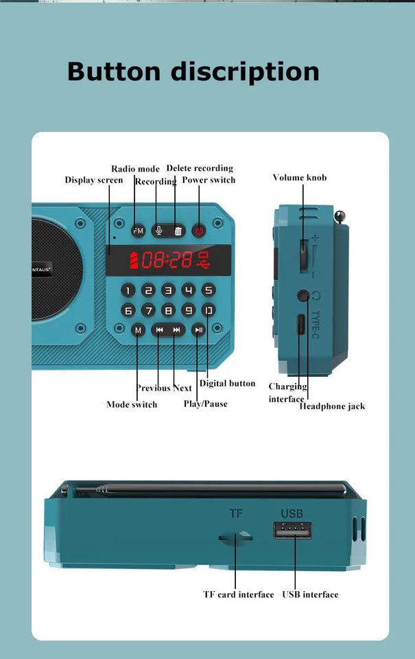 Mini Portable FM Radio High Sensitivity Radios Receiver Wireless Hifi  Bluetooth Speaker with Mic Support Recording TF USB Play Aimak Store
