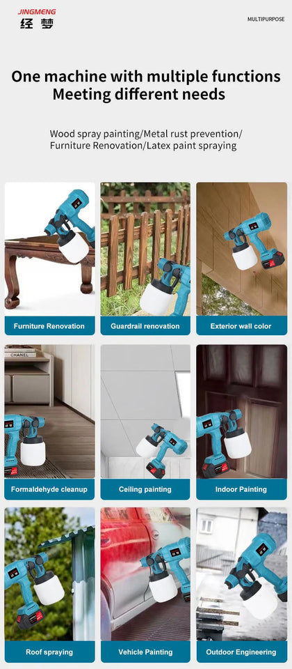 800ML Electric Spray Gun Cordless Paint Sprayer Auto Furniture Steel Coating Airbrush Compatible For 21V Battery Aimak Store