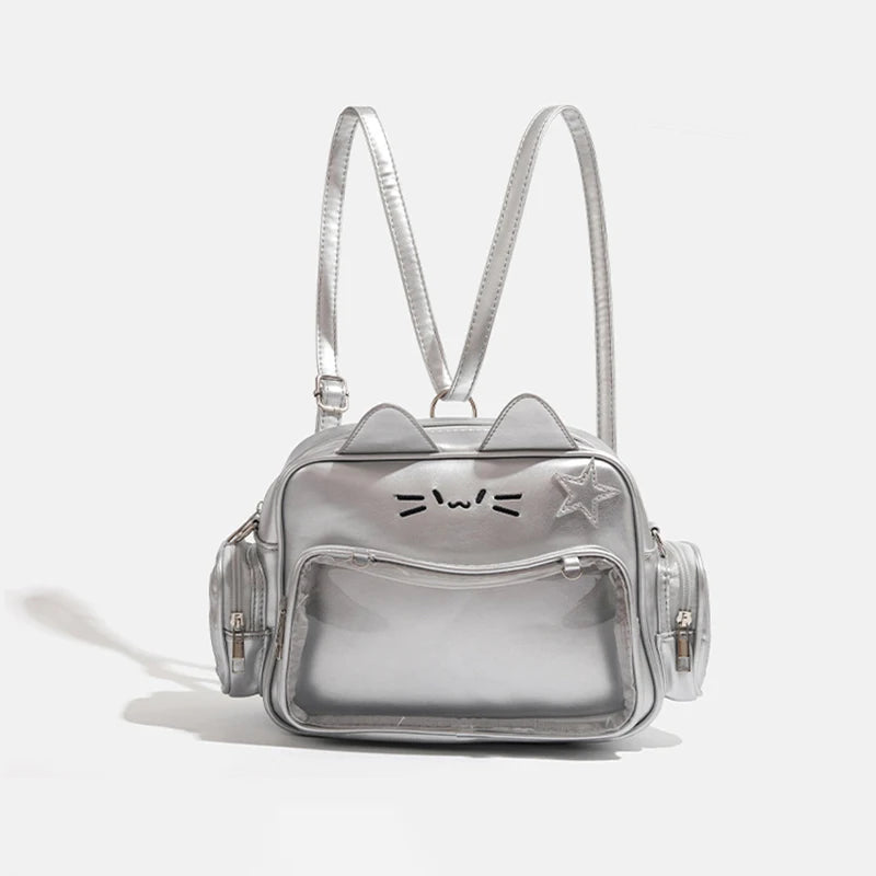 Y2K Ita Bag Cat PU Backpack – Foldable, Adjustable Strap, Secure Zipper, Preppy Style Cute Schoolbag Aimak Store