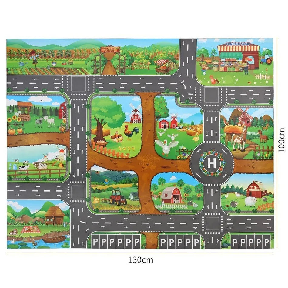 Children Playmat Activity Surface Waterproof Map Kids Animal Road Toy Baby Dinosaur Road Portable Carpet Farm Road Non-Toxic Mat Aimak Store