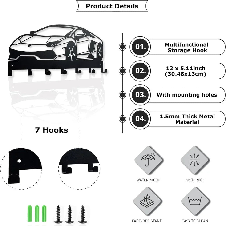 Metal Key Holder for Wall, Car Metal Key Organizer Wall Decorative with 7 Hooks, Black Wall Mount Key Holder for Entryway Front Aimak Store