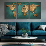 Retro World Map 3pcs/set Canvas Posters Nordic Wall Decor Wall Art Canvas Painting Living Room Bedroom Corridor Wall Decoration Aimak Store