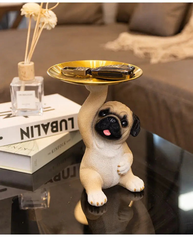 Creative Pug Statue Storage Tray Cute Dog Key Candy Snack Storage Plate Animal Sculpture Ornaments Office Tabletop Decor муравьи Aimak Store