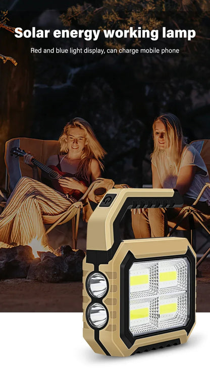 Solar Powered LED Handheld Light Super Bright Work Searchlight Waterproof Outdoor Camping Portable Hiking Flashlight