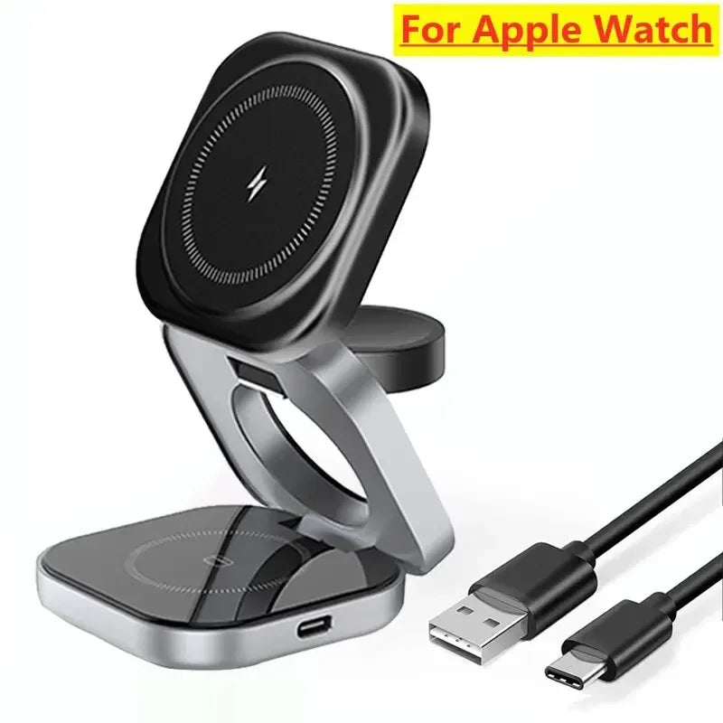 3 In 1 Foldable Magnetic Wireless Charger Stand For iPhone 16 15 14 Samsung IWatch AirPods 3/2 Station Dock Fast Charging Holder Aimak Store
