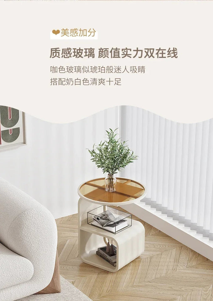 Home Living Room Iron Art Sofa Table Modern Round Feeding Table Bedroom Bedside Cabinet Elegant Nightstand Stylish End Table Aimak Store