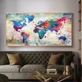 Modern Abstract World Map Wall Art Painting Porch Murals Poster Wall Picture Decorative Picture Home Decoration Aimak Store