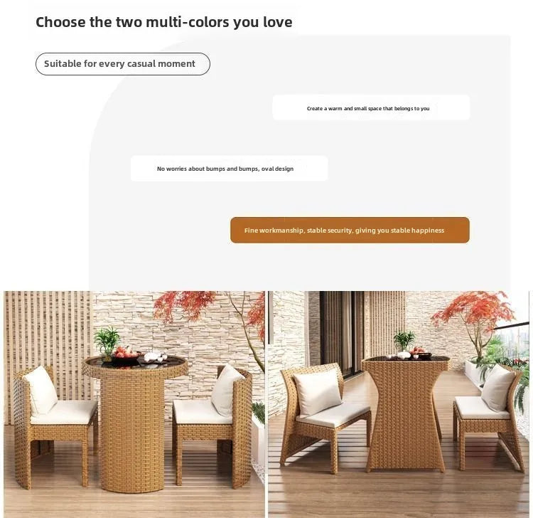 Balcony courtyard leisure table and chair combination rattan chair three piece set tea imitation rattan chair tea table Aimak Store