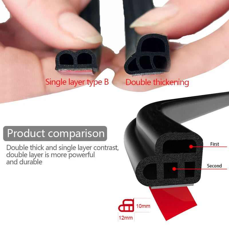 SEAMETAL Car Door Seal Strip Rubber Double Layer Sealing Protector Soundproof Waterproof Weather Strips for Car Door Hood Trunk Aimak Store