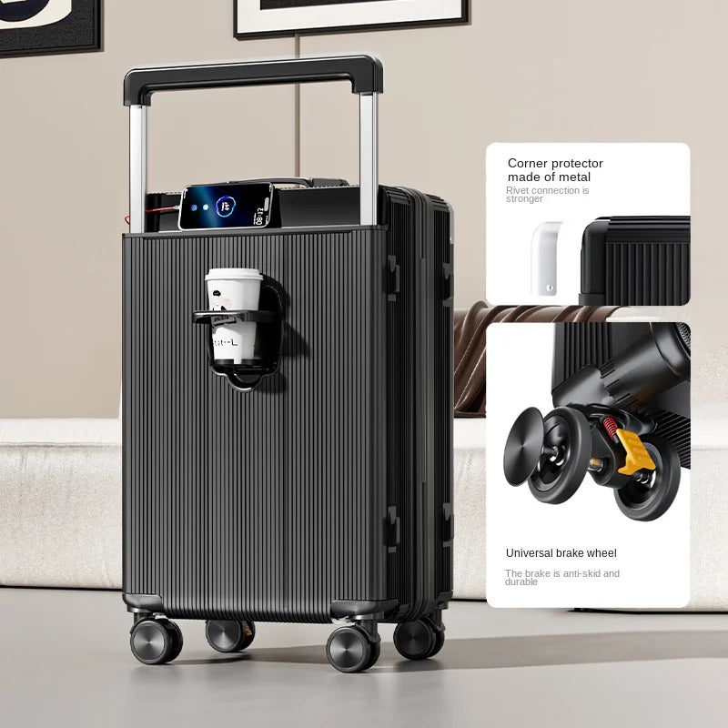 18-28Inch Wide Trolley Suitcase Mute Brake Wheels USB Port Password Boarding Box Multifunctional Large Capacity Suitcase Aimak Store