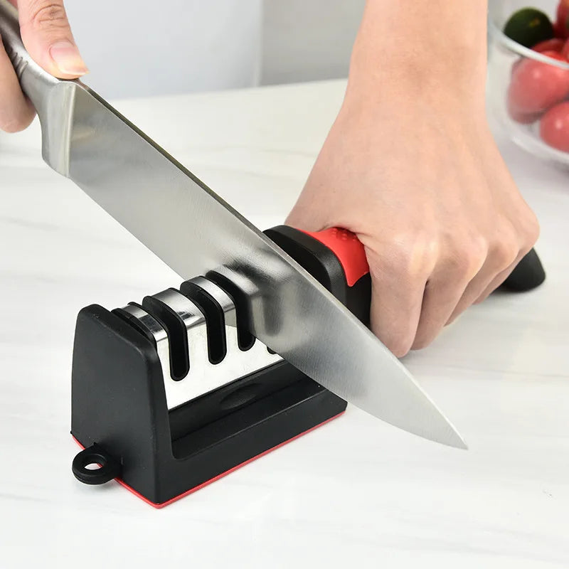 Kitchen 4Segment Knife Sharpener Household Multi-Functional Hand-Held Three-Purpose Black Sharpening Stone Aimak Store