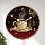 Retro Coffee Cup Pattern Wooden Wall Clock Living Room Bedroom Kitchen Home Decoration Wall Clock Silent Quartz Clock Holiday Gift 11.2inch Inches 15.6inch Inches (Without Battery) Aimak Store