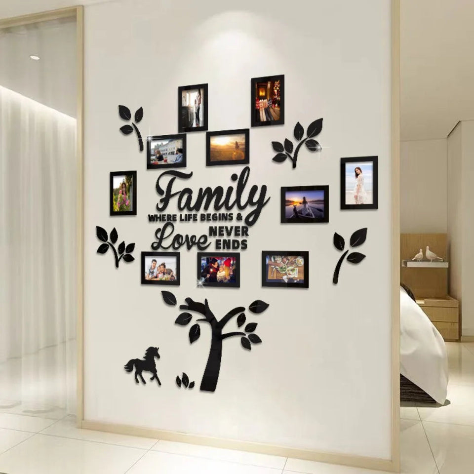 3D New Family Photo Frame Tree Wall Sticker Acrylic Self-adhesive Tree Collage Living Room Bedroom DIY Art Home Decoration Aimak Store