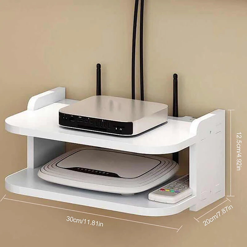 2 Tier Floating Shelves Wifi Router Hanging Layer Multi Tap Outlet Set Top Box Holder Cable Bracket Wall Mount Storage Organizer Aimak Store